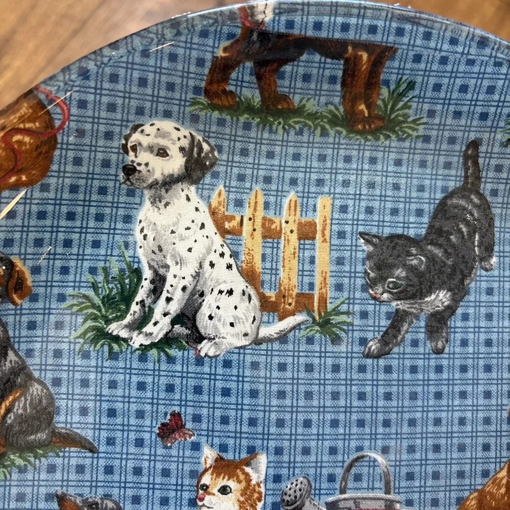 Vintage Decorative Plate Cranston Village VIP Fabric On Glass Puppies‎ Kittens